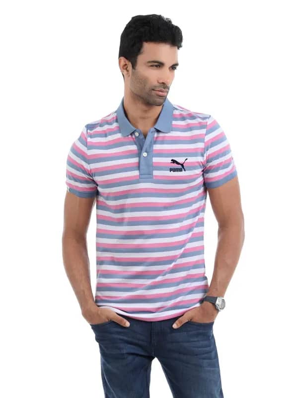 Puma Men Blue Striped T-shirt