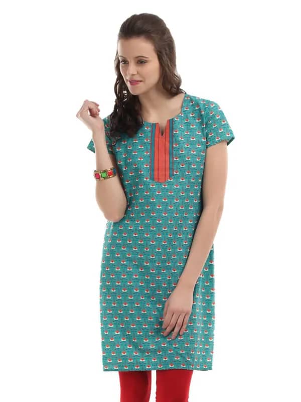 Vishudh Women Turquoise Blue Printed Kurta