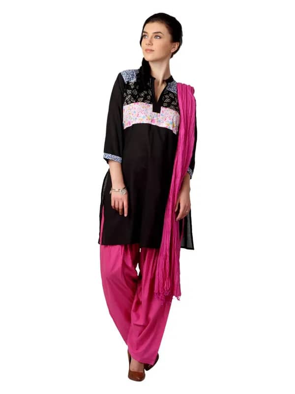 Shree Women Black & Pink Salwar Suit with Dupatta
