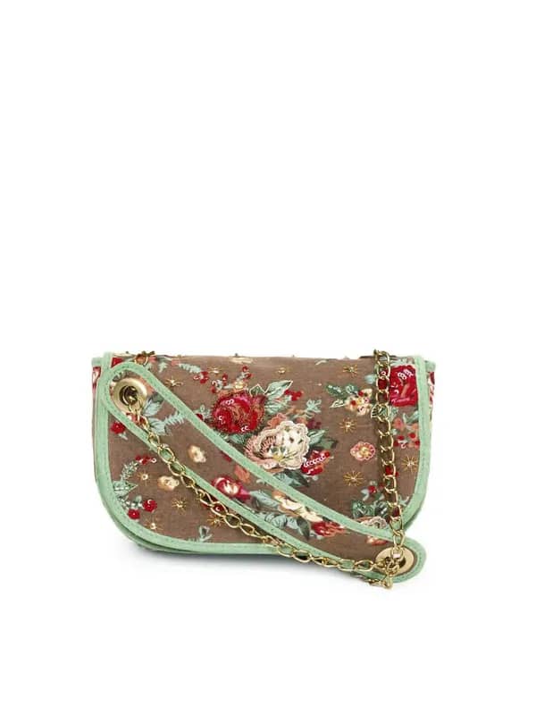 Ivory Tag Embellished Rose Brown Sling Bag