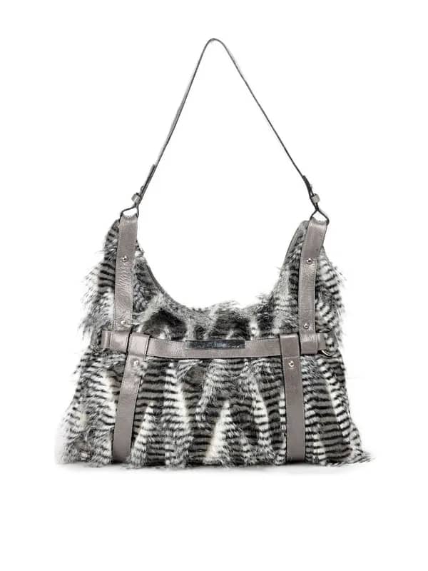 Ivory Tag Grey Fur Handbag