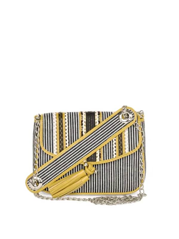 Ivory Tag Black & White Striped Sling Bag