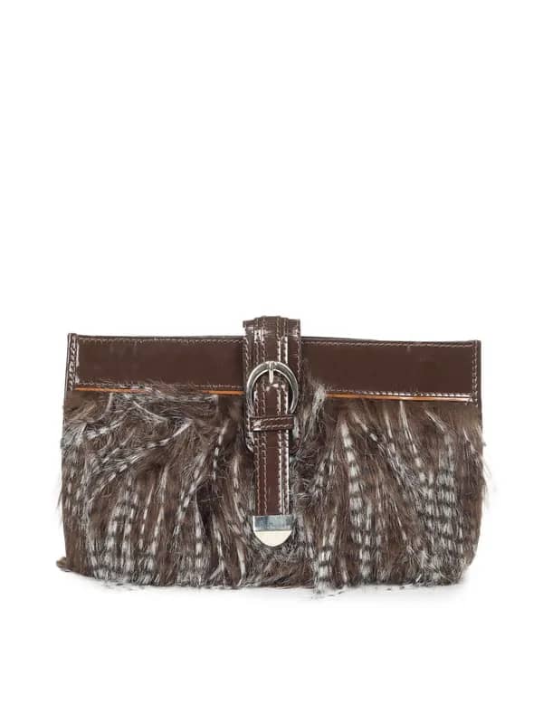 Ivory Tag Brown Fur Clutch