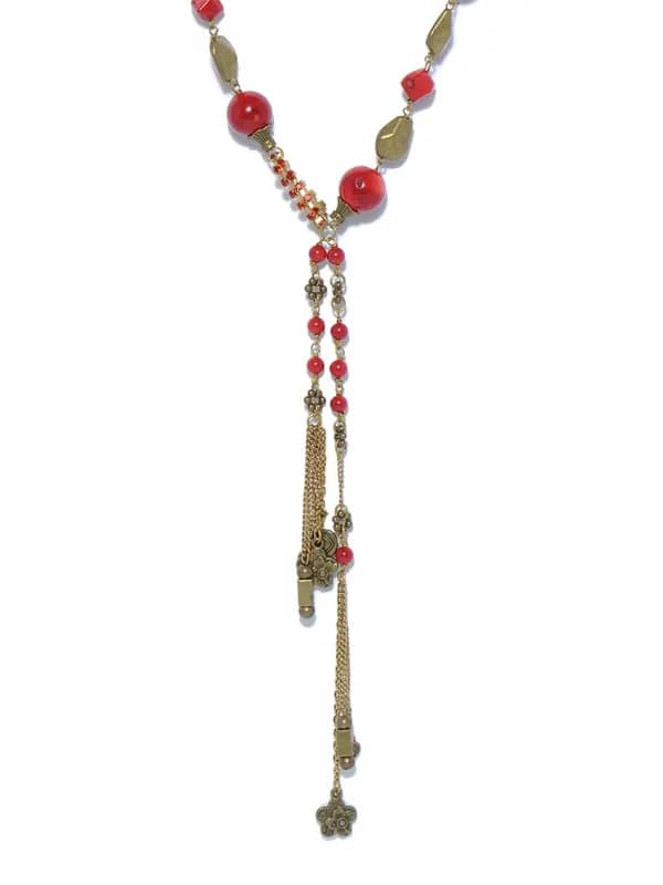 Ivory Tag Red & Gold Toned Eye Catcher Necklace