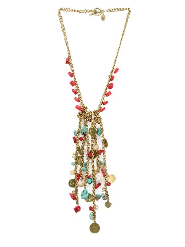 Ivory Tag Women Metal Charmed Turquoise Blue and Red Necklace