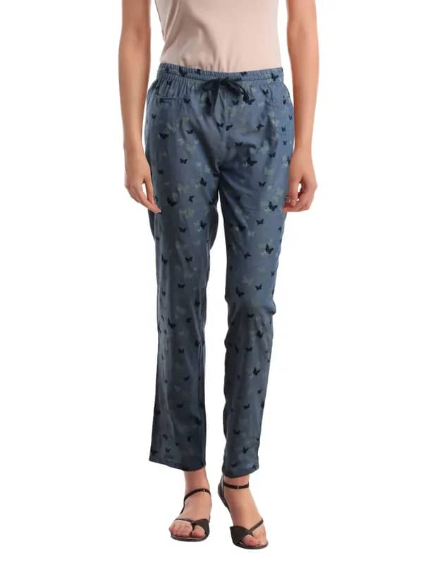 Femella Women Printed Blue Lounge Pants