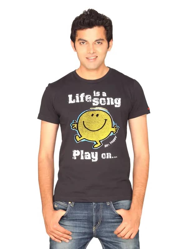Mr.Men Men's Mr. Happy Black T-shirt