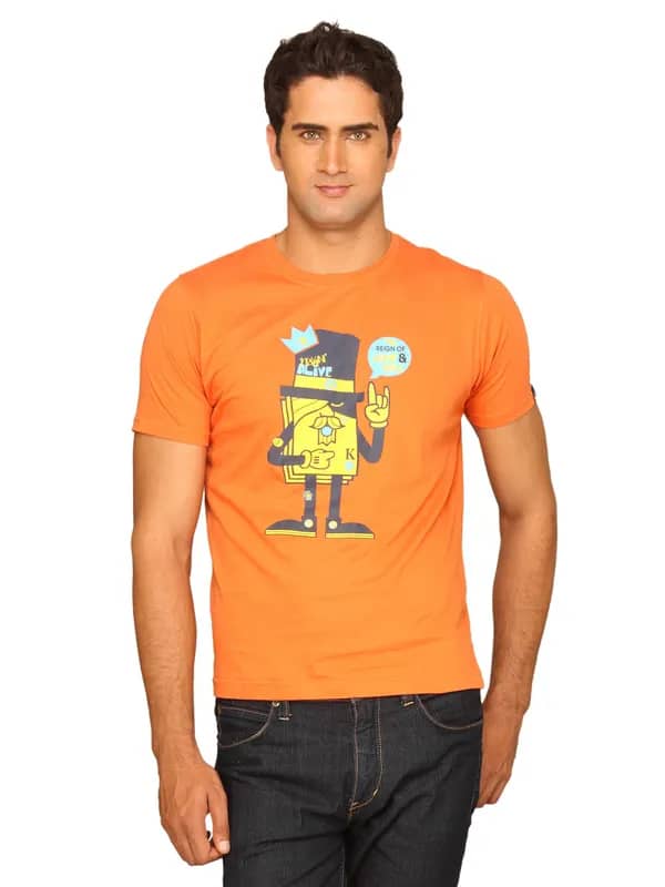 Probase Men's Crack Print Reign Of Rock & Roll Orange T-shirt