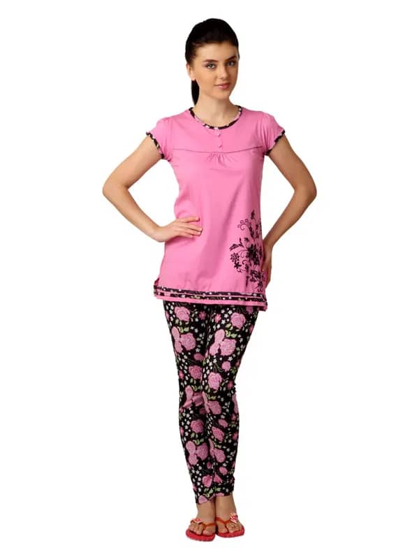 SDL by Sweet Dreams Women Pink & Black Printed Night Suit 319371
