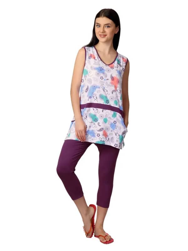 SDL by Sweet Dreams Women Pink & Purple Printed Night Suit S11-3225