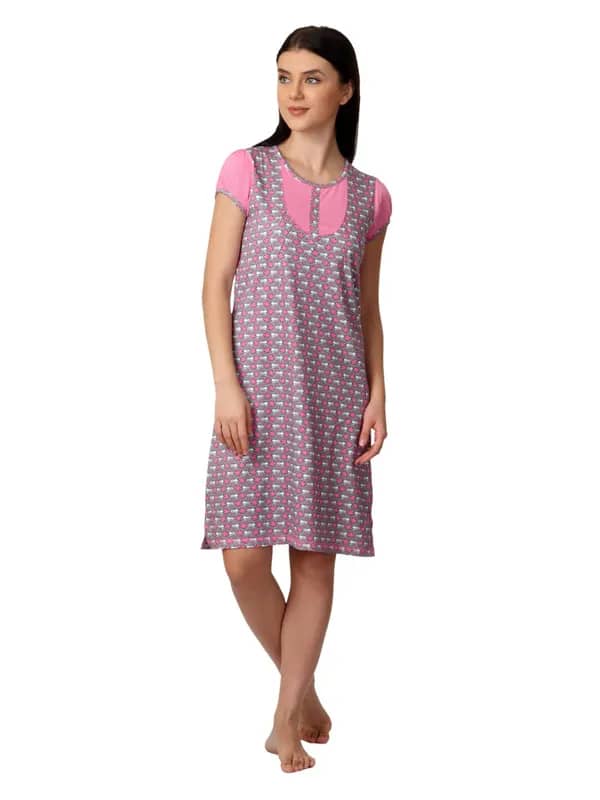 SDL by Sweet Dreams Women & Grey Pink Nightdress