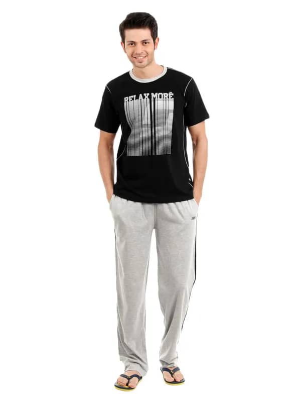 SDL by Sweet Dreams Men Black & Grey Pyjama Set