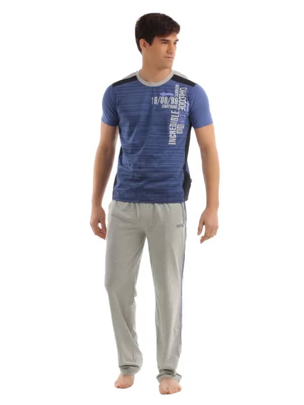 SDL by Sweet Dreams Men Blue & Grey Pyjama Set
