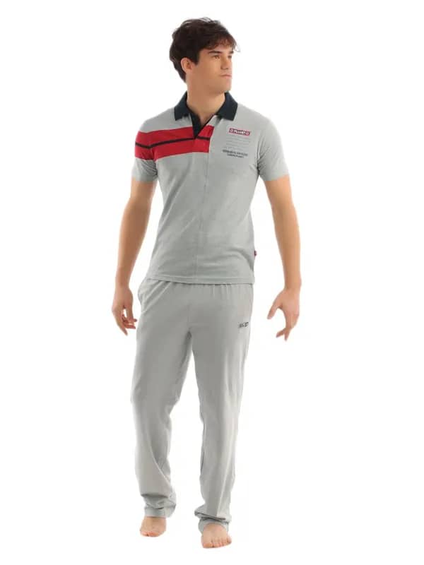 SDL by Sweet Dreams Men Grey & Blue Pyjama Set