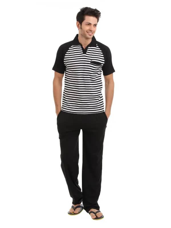 SDL by Sweet Dreams Men White & Black Pyjama Set