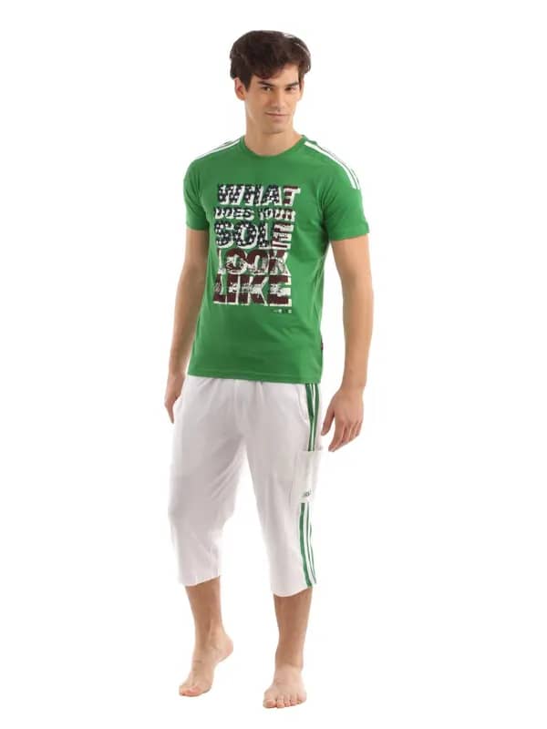 SDL by Sweet Dreams Men Green & White Pyjama Set