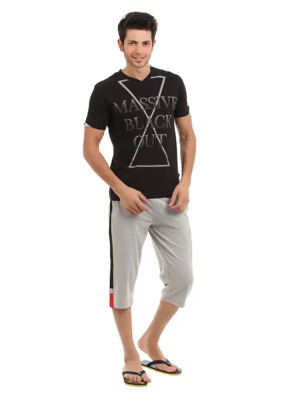 SDL by Sweet Dreams Men Black & Grey Pyjama Set