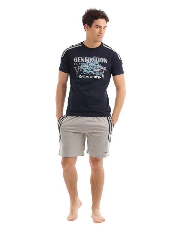 SDL by Sweet Dreams Men Grey & Blue Pyjama Set