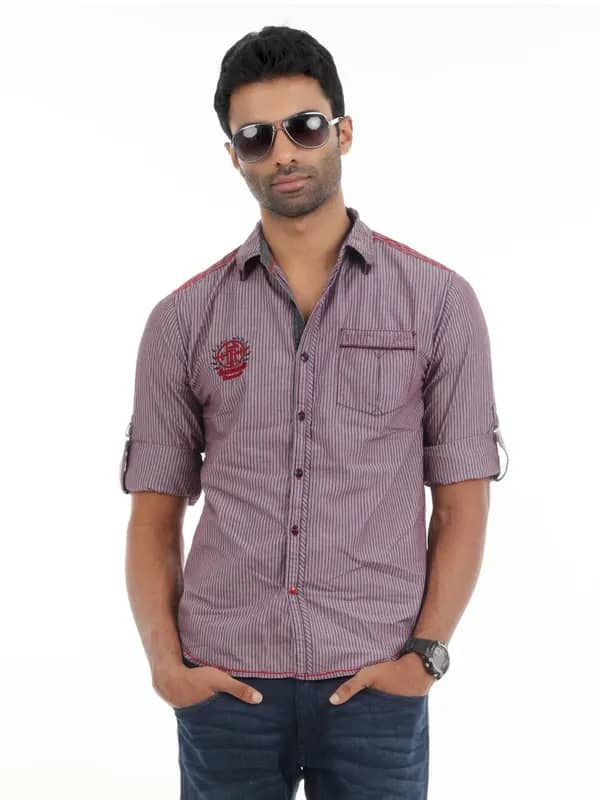 Horsefly Men Navy Blue & Red Striped Shirt