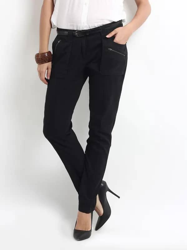 Elle Women Black Etra Slim Fit Trousers