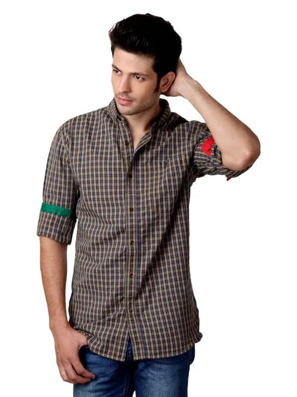 French Connection Men Blue & Brown Shirt