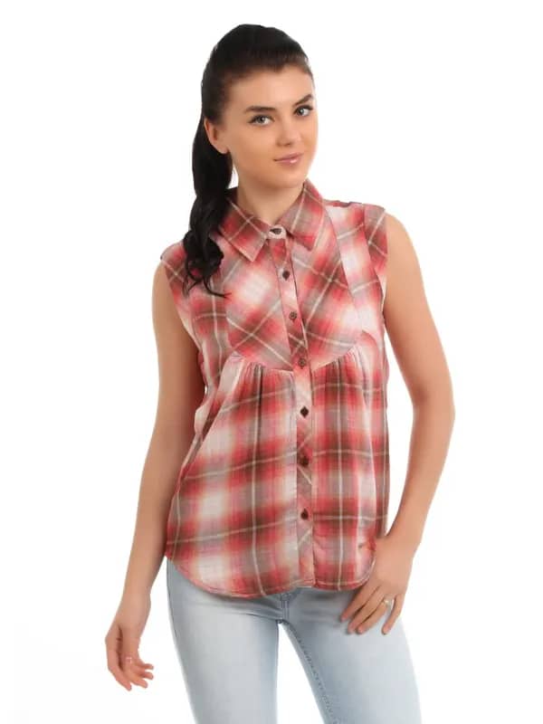 Latin Quarters Women Red Check Shirt