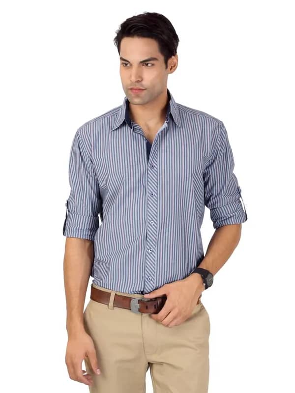 Highlander Men Blue & Red Striped Shirt