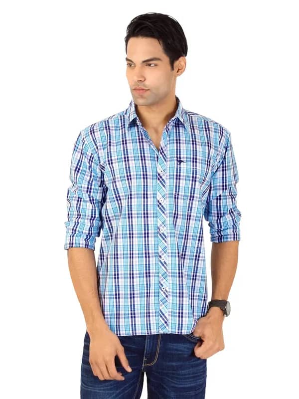 Highlander Men Blue & White Check Shirt