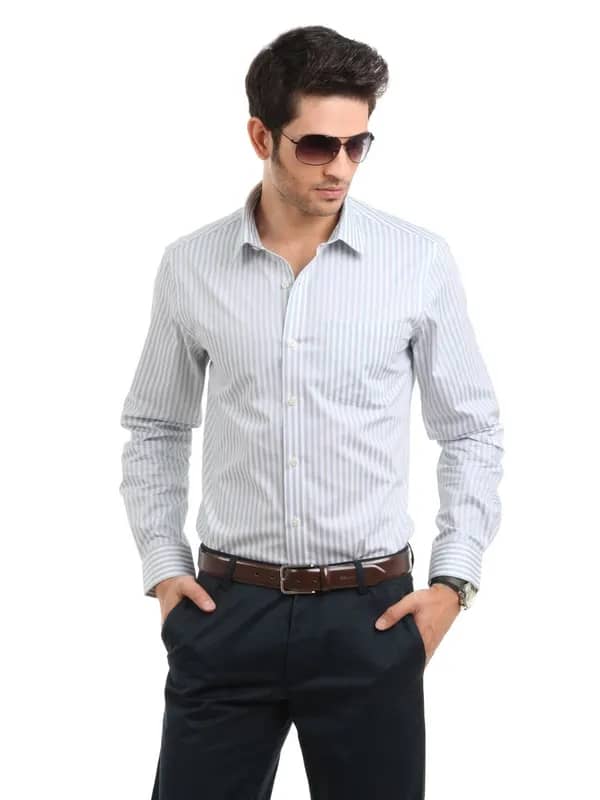 Arrow Men Striped Grey Slim Fit Shirt