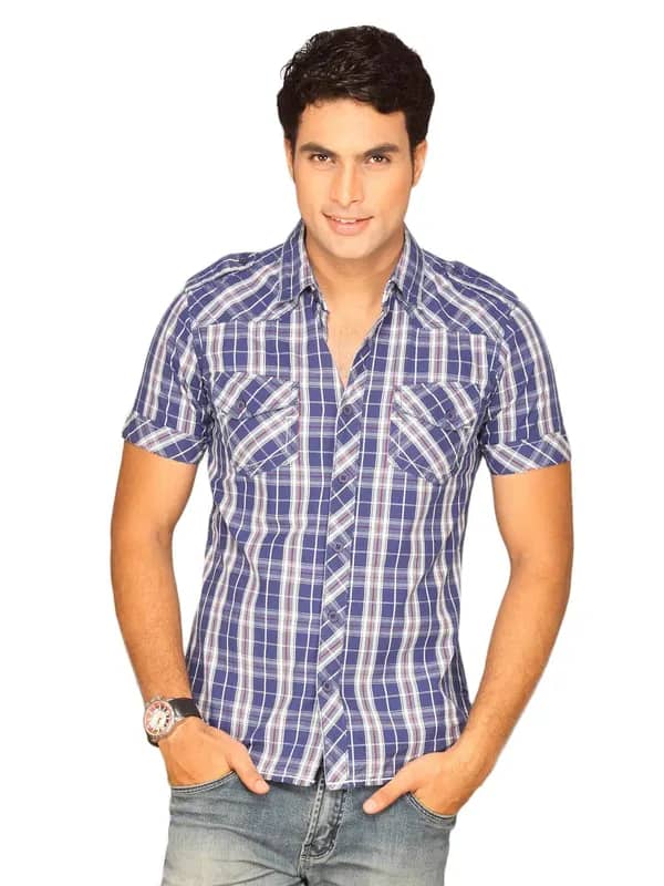 Locomotive Men Blue Checked Shirt