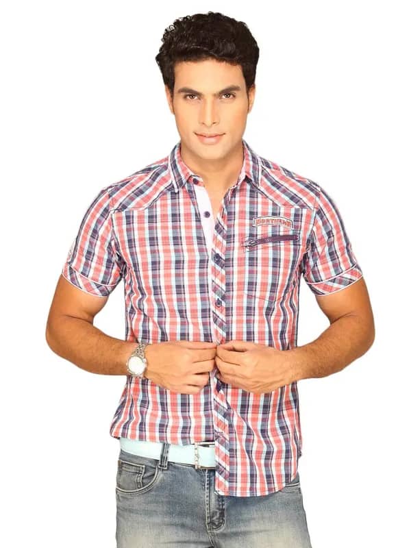 Locomotive Men Blue Red Checked Shirt