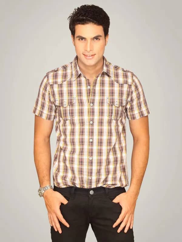 Locomotive Men Brown Checked Shirt