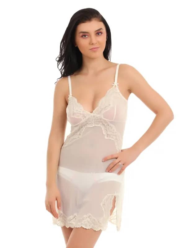 Avirate Cream Babydoll Nightdress