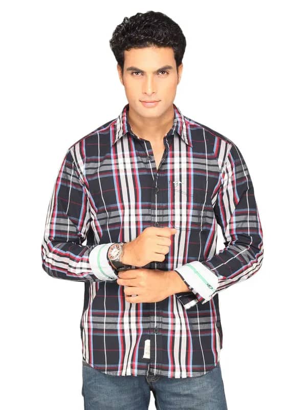 Highlander Men Blue Black Checked Shirt
