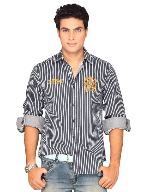 Locomotive Men Charcoal Stripe Shirt