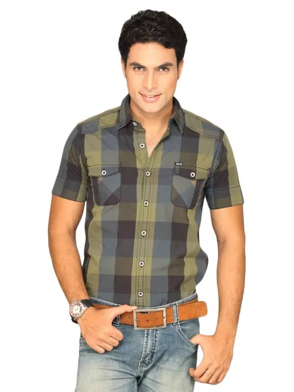 Locomotive Men Navy Blue Checked Shirt