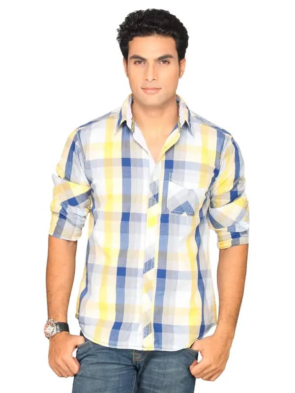 Highlander Men Blue White Plaid Checked Shirt