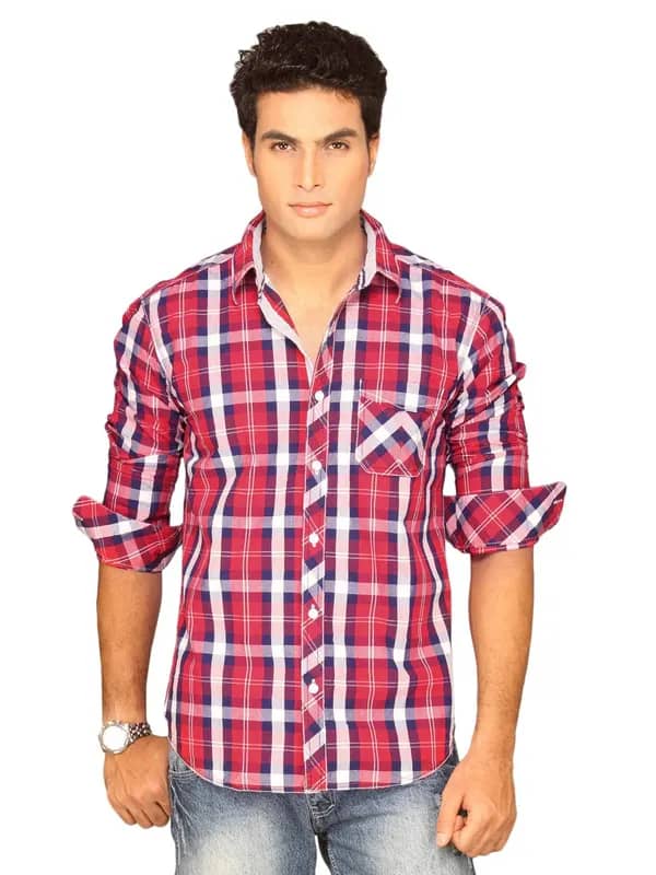 Highlander Men Red Blue White Checked Shirt