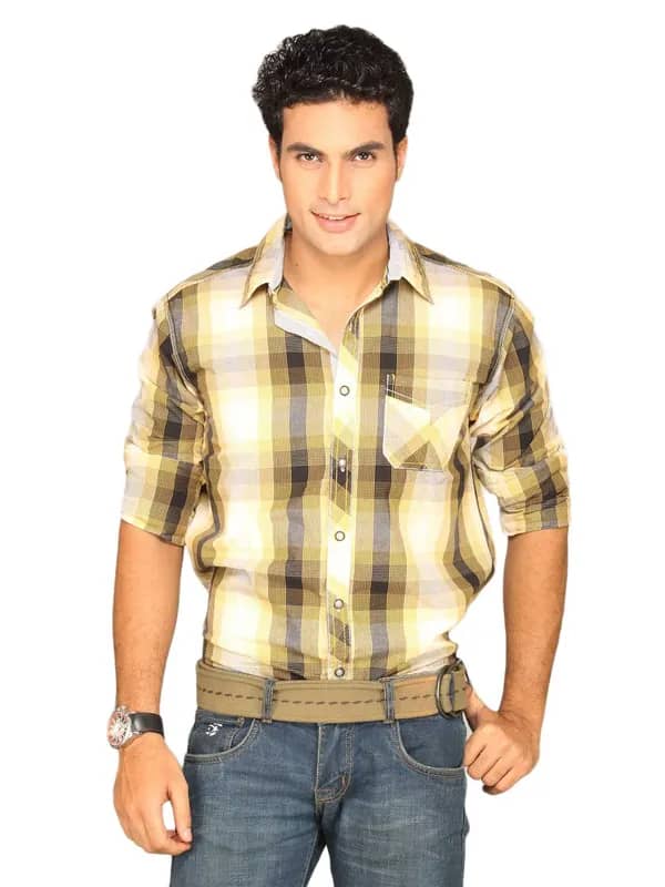 Highlander Men Yellow Black Checked Shirt