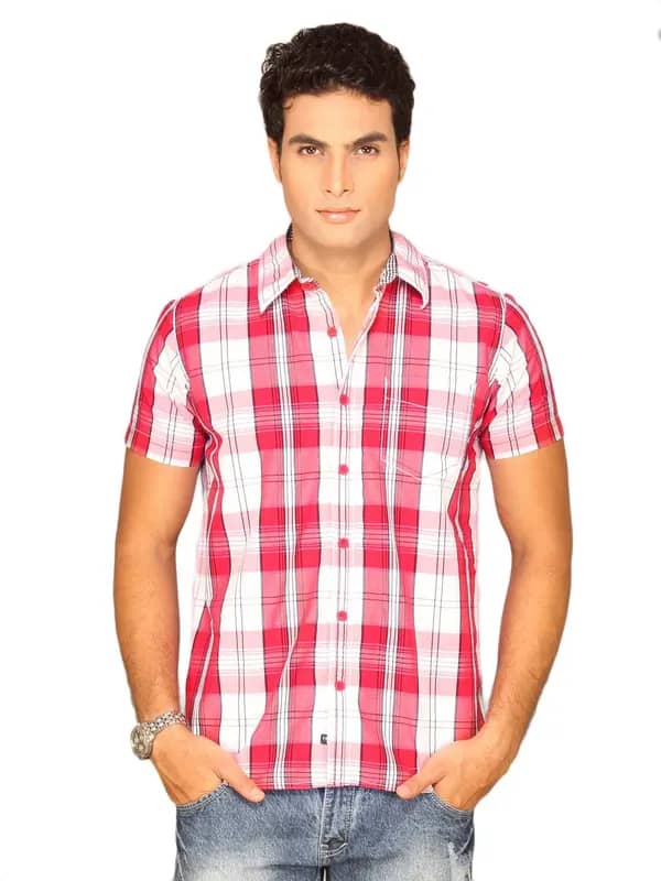 Highlander Men White Casual Checked Slim Fit Shirt
