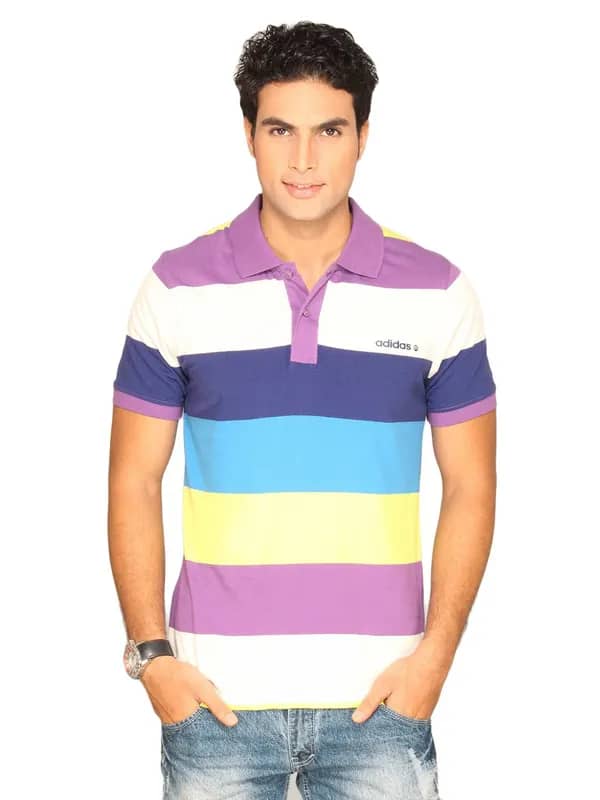 ADIDAS Men's Stripe Polo White T-shirt