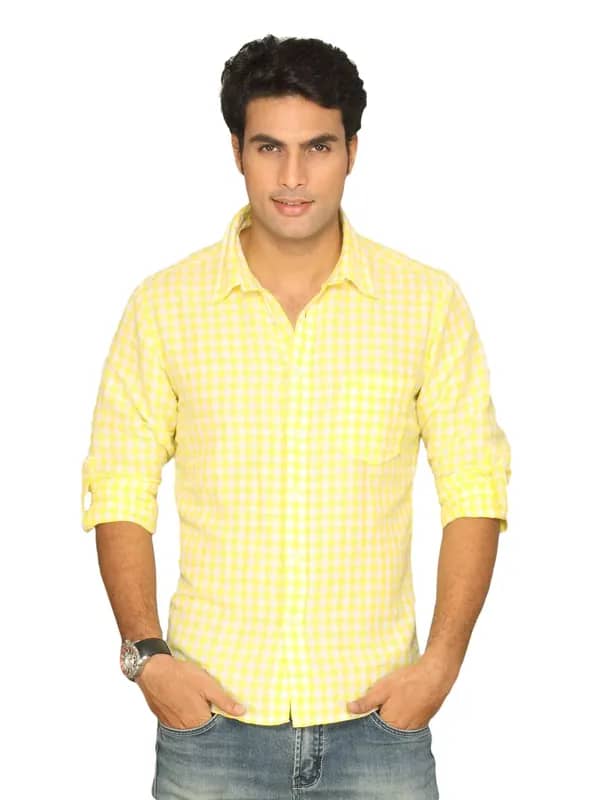 UCB Men Small Checks Yellow Shirt