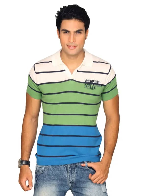 Spykar Men's White Green Blue T-shirt