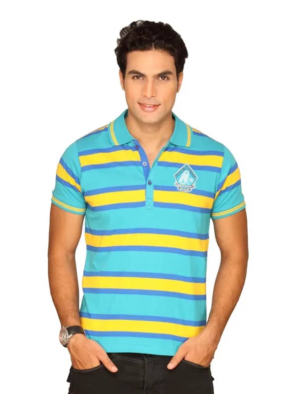 Spykar Men's Yellow Sea Green Stripe T-shirt