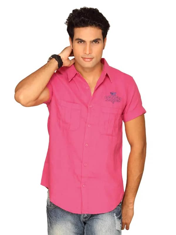 Spykar Men Linen Pink Shirt