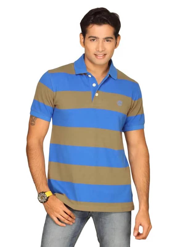 Timberland Men's Rugby Stripe Pique Brown Blue T-shirt
