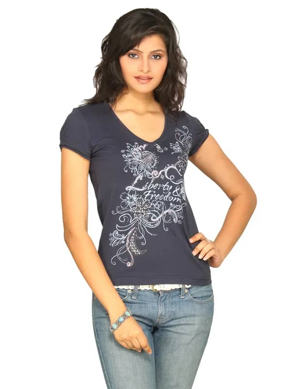 s.Oliver Women's Printed Top Blue T-shirt
