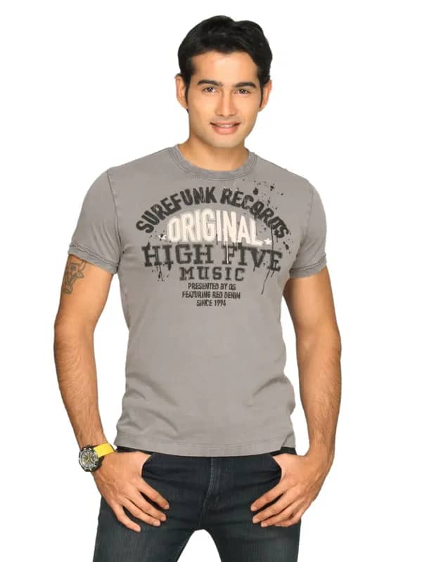 s.Oliver Men's Surefunk Records Grey T-shirt