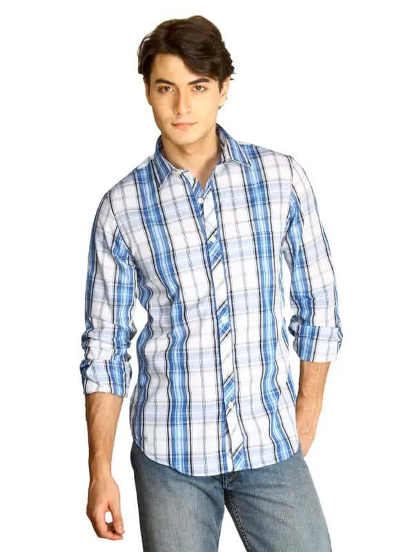 Scullers Men Blue Check Shirt
