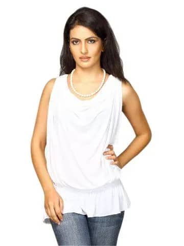 UCB Women Sleeveless Cowl Neck White Top